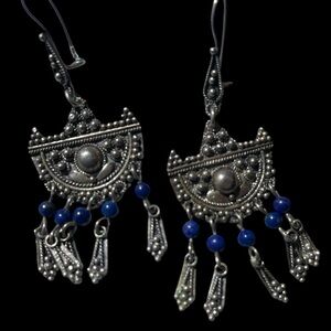 VINTAGE METE STERLING LAPIS DANGLE TRIBAL EARRINGS PEI NATIVE ARTIST